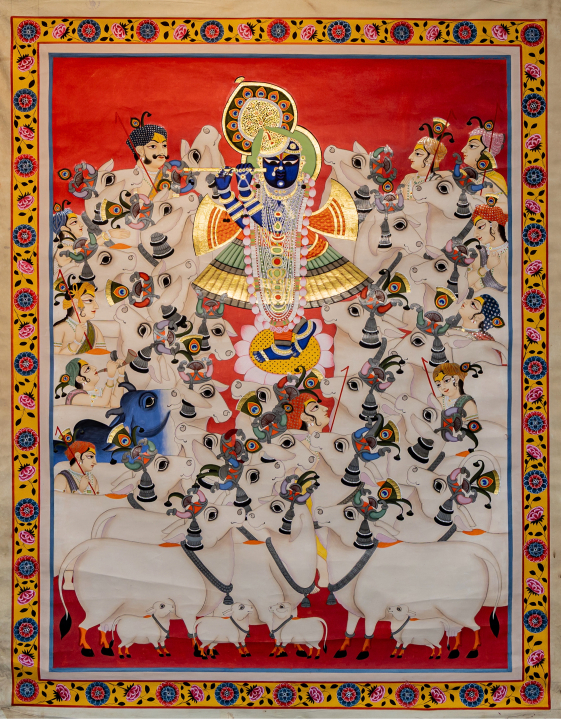 Lord Krishna Gopasthami Red Pichwai